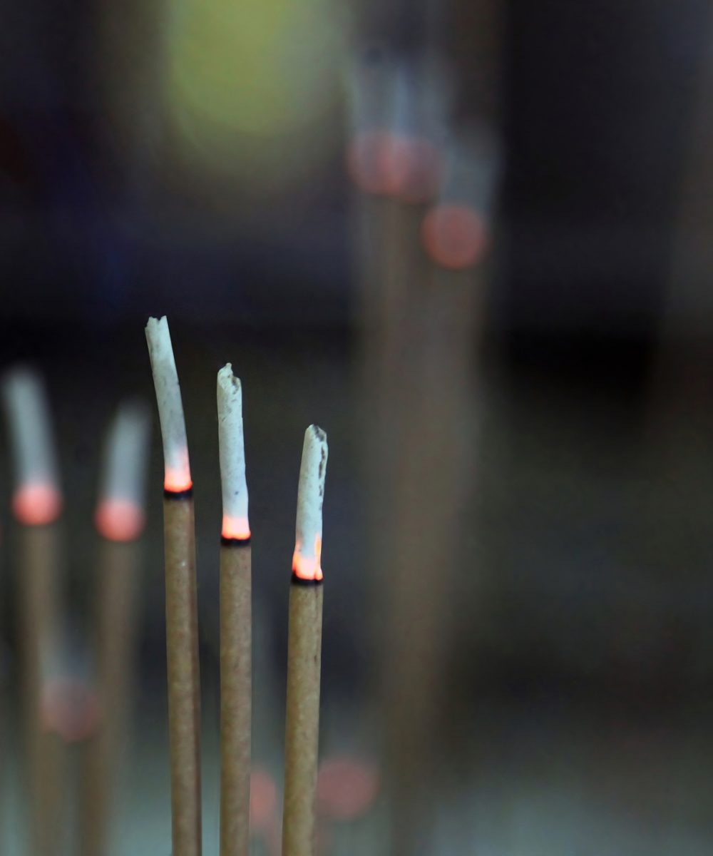Incense sticks burn